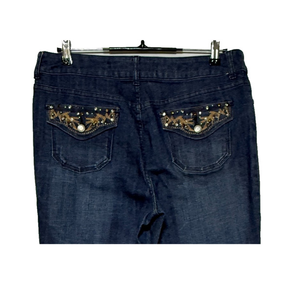 Chicos Jeans Womens Large 2 Blue Embellished Platinum Bootcut Actual 34X31 - Picture 1 of 9